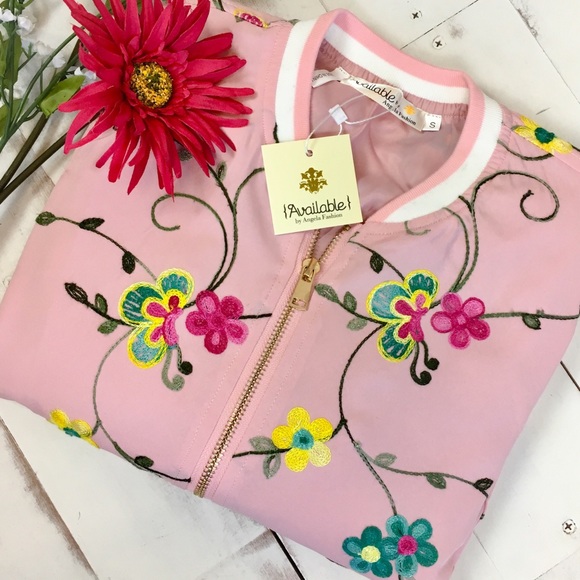 Floral Embroidered Pink Bomber Jacket - Picture 7 of 8